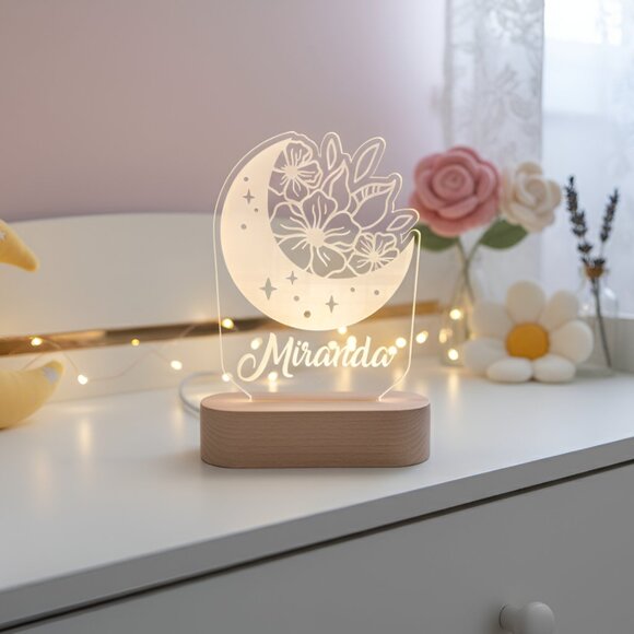 Moon & Flower Custom Name Light • Personalized LED Cloud Decor • Girl Gift - Picture 8 of 8